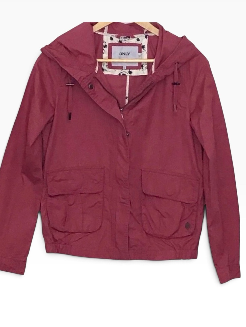 𝅺ONLY windbreaker jacket pink 100% cotton zip-up hoodie lightweight coat XS